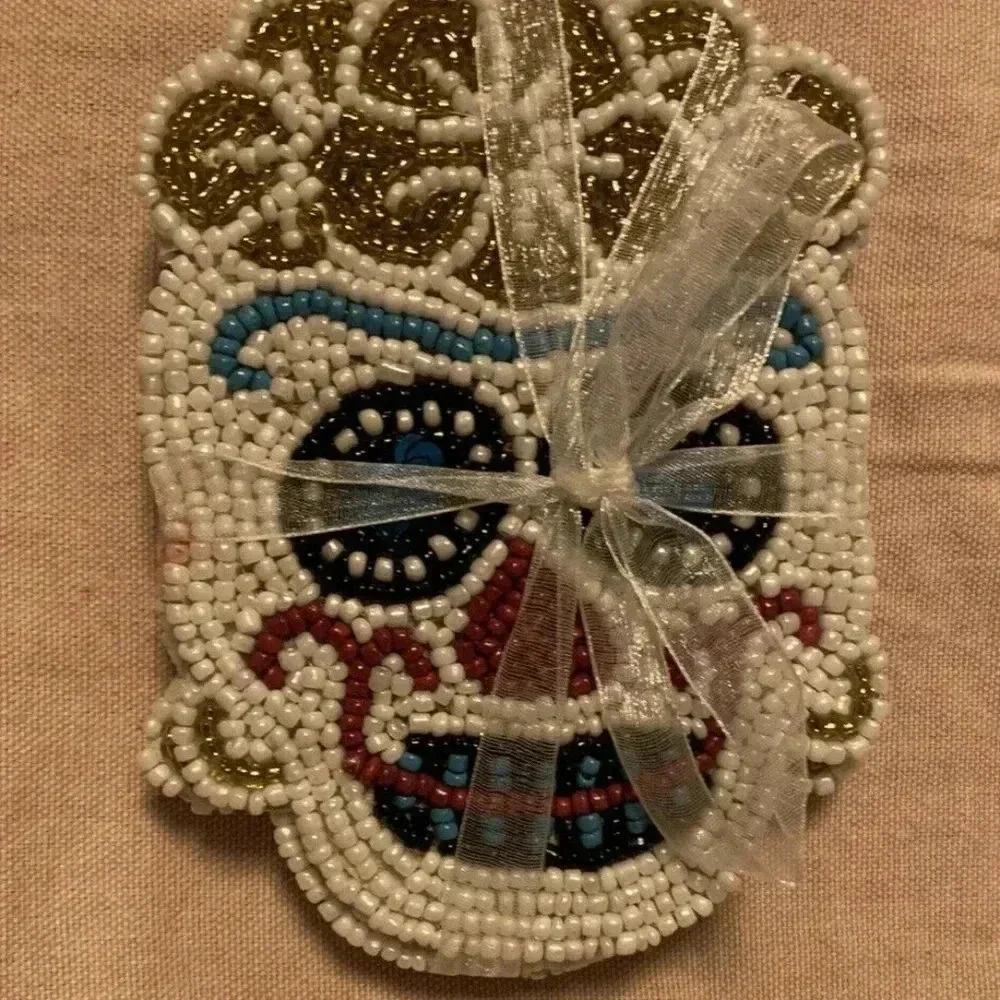 NEW Day of the Dead Colorful Skull Beaded 4pc Coaster Set